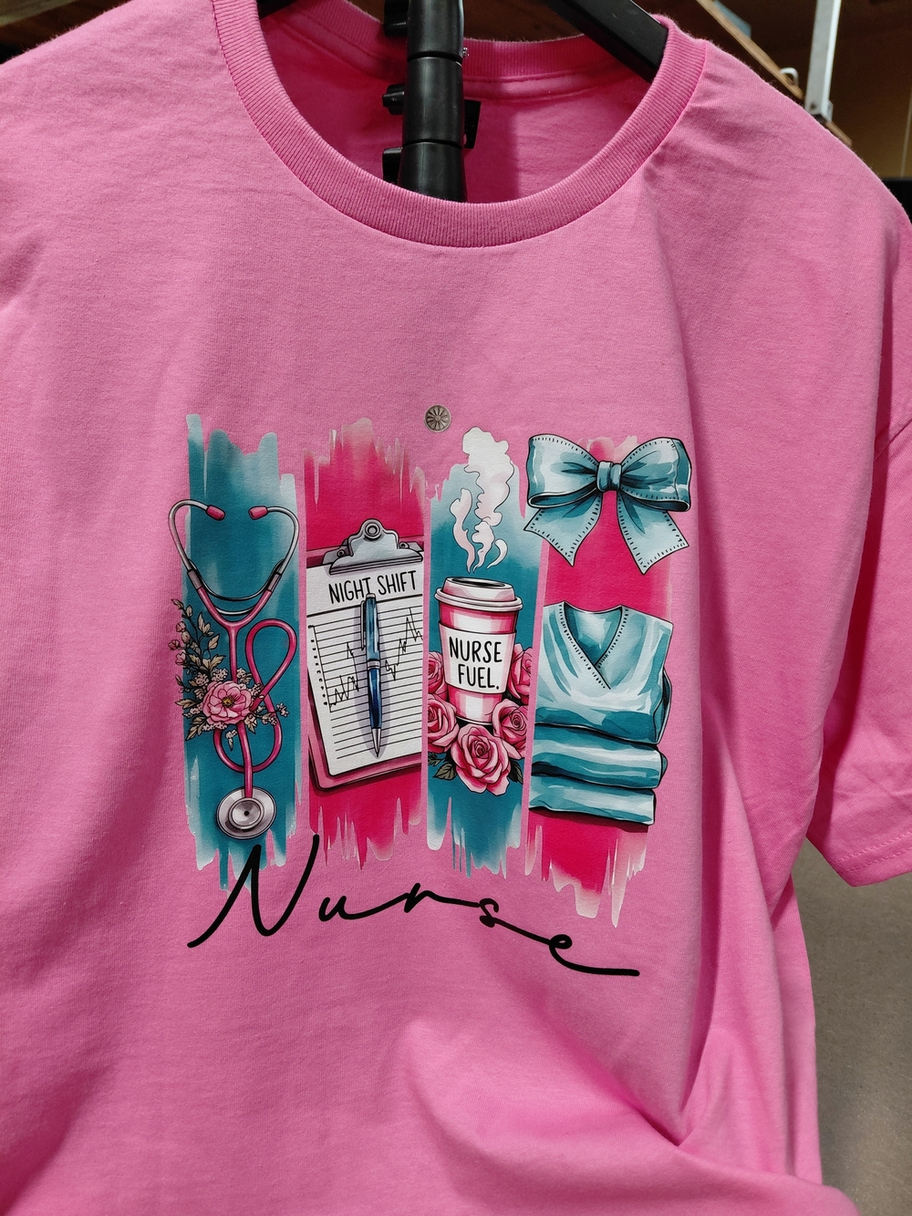 T-shirt XL Womens Pink Gildan Heavy Cotton "Nurse Brush Strokes" Colorful New